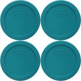 Pyrex 7201-PC turquoise lid set securely seals four-cup dishes.