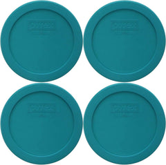 Pyrex 7201-PC turquoise lid set securely seals four-cup dishes.