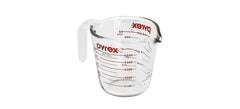 Pyrex Prepware 6001075 measuring cup with red graphics on clear glass for precise liquid measurement