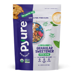Pyure Stevia Blend bottle dispensing clean, zero-calorie sweetness for daily use.
