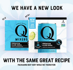 Q CLUB SODA being poured into a glass for a refreshing drink.