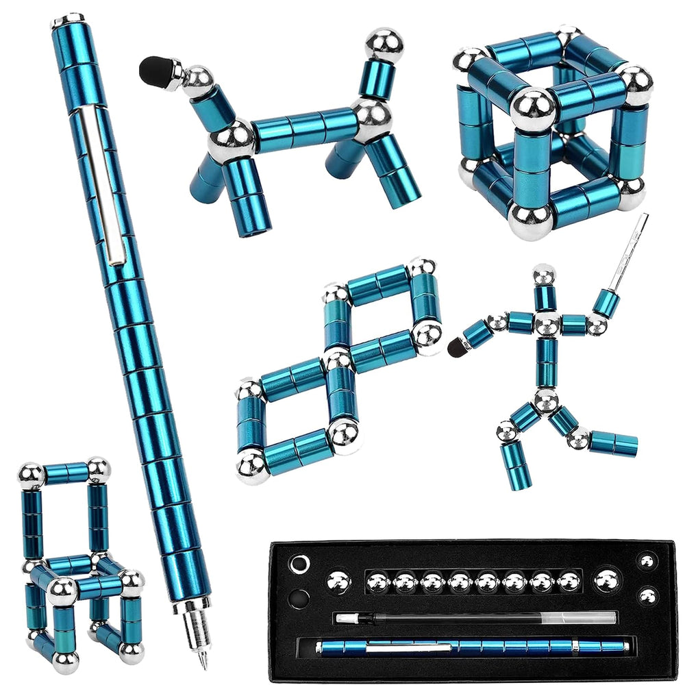 QAQcew Fidget Pen front view shows blue metal design for desk decompression.