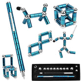 QAQcew Fidget Pen front view shows blue metal design for desk decompression.