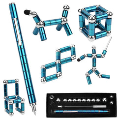 QAQcew Fidget Pen front view shows blue metal design for desk decompression.