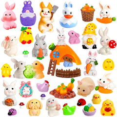 QAUYETM Easter luminous bunnies figurines for festive shelf displays and fairy gardens.