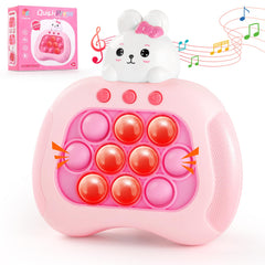 QBvuj Easter Bunny pop push game front view with light-up bubbles for sensory play