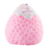 QCROAD SQUISHY big taba strawberry squishy close-up shows sticky texture for satisfying squeezes.
