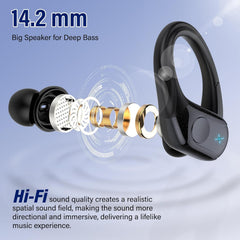 Qecnato earbuds show 75 hours playtime with dual LED display for status.