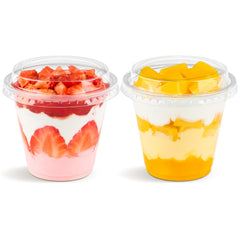 Qeirudu 50-pack 9 oz clear cups with high lids for party servings.