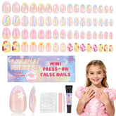 QIEK kids press-on nails with 16 sizes and floral designs for ages 8-12.