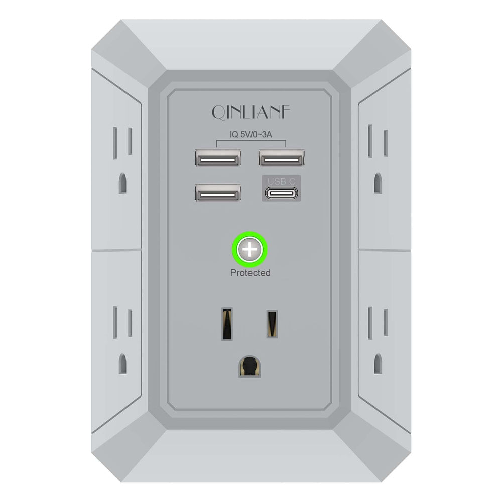 QINLIANF USB wall charger front view with five outlets for organized power.