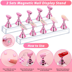 Qinzave nail display stands with magnetic bases for easy showcasing.