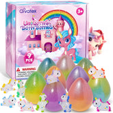 Qivatex Unicorn bath bombs reveal a toy inside for playful bath time.