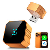 QJG wireless CarPlay adapter plugged into USB for wireless CarPlay in the vehicle