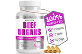 Qmiozzy Beef Organs bottle-front with capsules for daily vitality support.