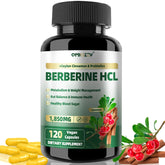 Qmiozzy berberine liposomal bottle with capsules for daily wellness use.