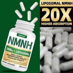 Qmiozzy NMNH liposome technology graphic emphasizing improved absorption.