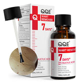 QQE wart remover liquid bottle for easy at-home plantar wart treatment.