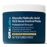 QRxLabs Salicylic & Glycolic Pads pack shot showing the full 50-count jar for daily use.