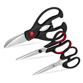 QtoiKce kitchen shears set 3-pack on counter, ideal for everyday cutting tasks.