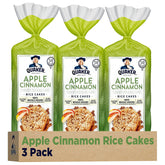 Quaker Apple Cinnamon Large Rice Cakes front view shows crisp texture, ideal for on-the-go snacking.