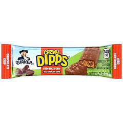 Quaker Chewy Dipps closeup reveals glossy chocolate coating.