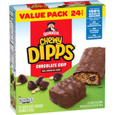 Quaker Chewy Dipps Chocolate Chip bars pack shown, a convenient family snack.