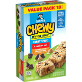 Quaker Chewy Granola Bars 25 percent less sugar chocolate chip close-up highlight real chocolate.