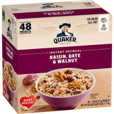 Quaker Instant Oatmeal Raisin Date Walnut pack 48 for a quick, fiber-rich breakfast.