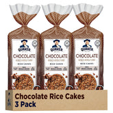 Quaker Large Rice Cakes Chocolate pack shows a gluten-free base for quick snack