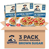 Quaker Oatmeal Squares packaging highlighting whole grains for a quick breakfast.