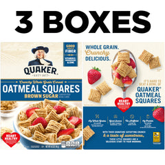Pouring Quaker Oatmeal Squares for a warm, inviting morning crunch.