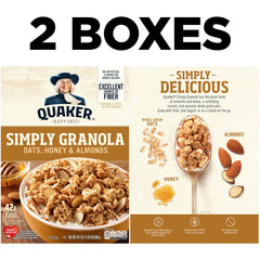 Close-up of Quaker Simply Granola Honey & Almond packaging