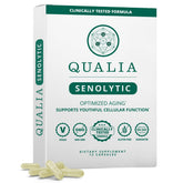 Qualia Life Sciences Senolytic bottle front for daily vitality support.