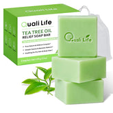 QualiLife Tea Tree Soap packaging shows the three-bar set for daily cleansing.