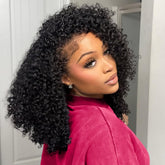 QUANDIAN Kinky Curly Half Wig close-up showing invisible hairline for natural look