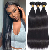 Queenset straight bundles 8inch natural black with durable double-weft for lasting fullness.