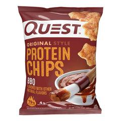 Quest BBQ Protein Chips crisp-bite highlights savory crunch with 19g protein per serving.