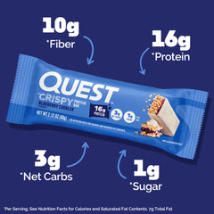 Quest Blueberry Cobbler Crispy Bar white chocolate coating looks indulgent and tasty.