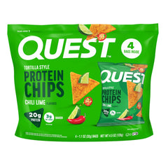 Quest Chili Lime Tortilla Chip crisp for on-the-go protein snack.