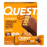 Quest Chocolate Peanut Butter Crispy Bar, high protein post-workout snack.