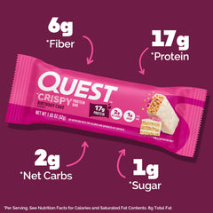 Quest Crispy Birthday Cake bar full view emphasizes vanilla birthday cake flavor.