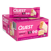 Quest Crispy Birthday Cake bar packaging showcases carton options for easy stocking.