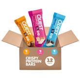 Quest Crispy Birthday Cake bar shows a protein-rich snack option with crunchy coating.