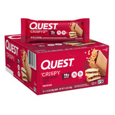 Quest Crispy PB&J bar packaging shows a 12-bar carton for easy stocking