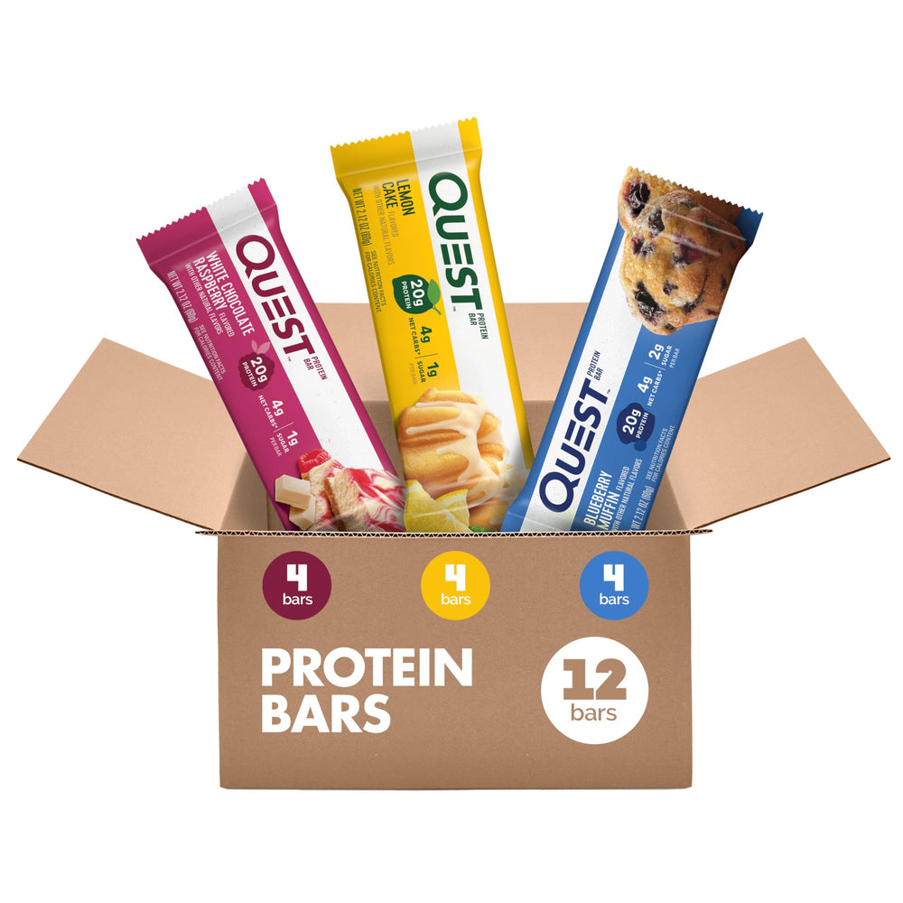 Quest fruit flavored variety pack blueberry muffin bar – high-protein on the go.