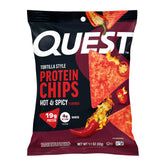 Quest Hot & Spicy Tortilla Style Protein Chips bag shows bold flavor and protein.