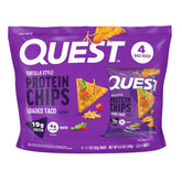 Quest Loaded Taco tortilla-style chips packaging highlights savory beef and cheese flavor for taco night