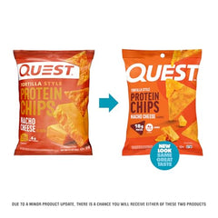 Quest Nacho Cheese Tortilla Style Protein Chips close-up showing crisp texture and flavor