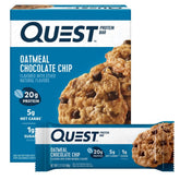Quest Oatmeal Chocolate Chip Bar packaging highlights a convenient high-protein snack